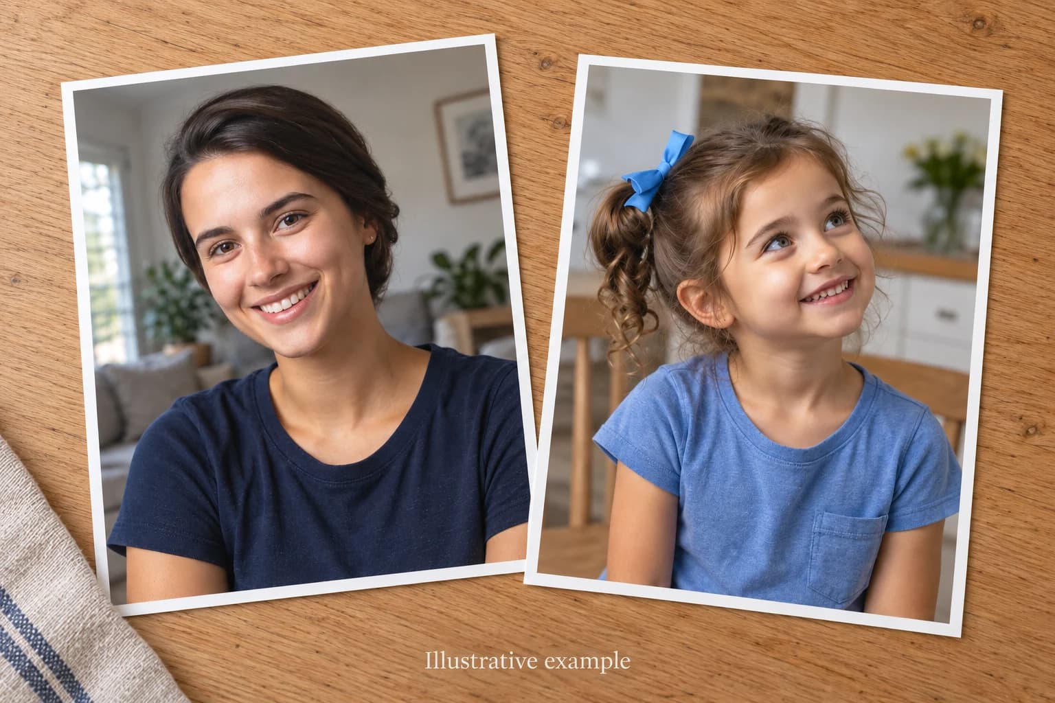 Two casual photographs with a mother and daughter's faces clearly visible