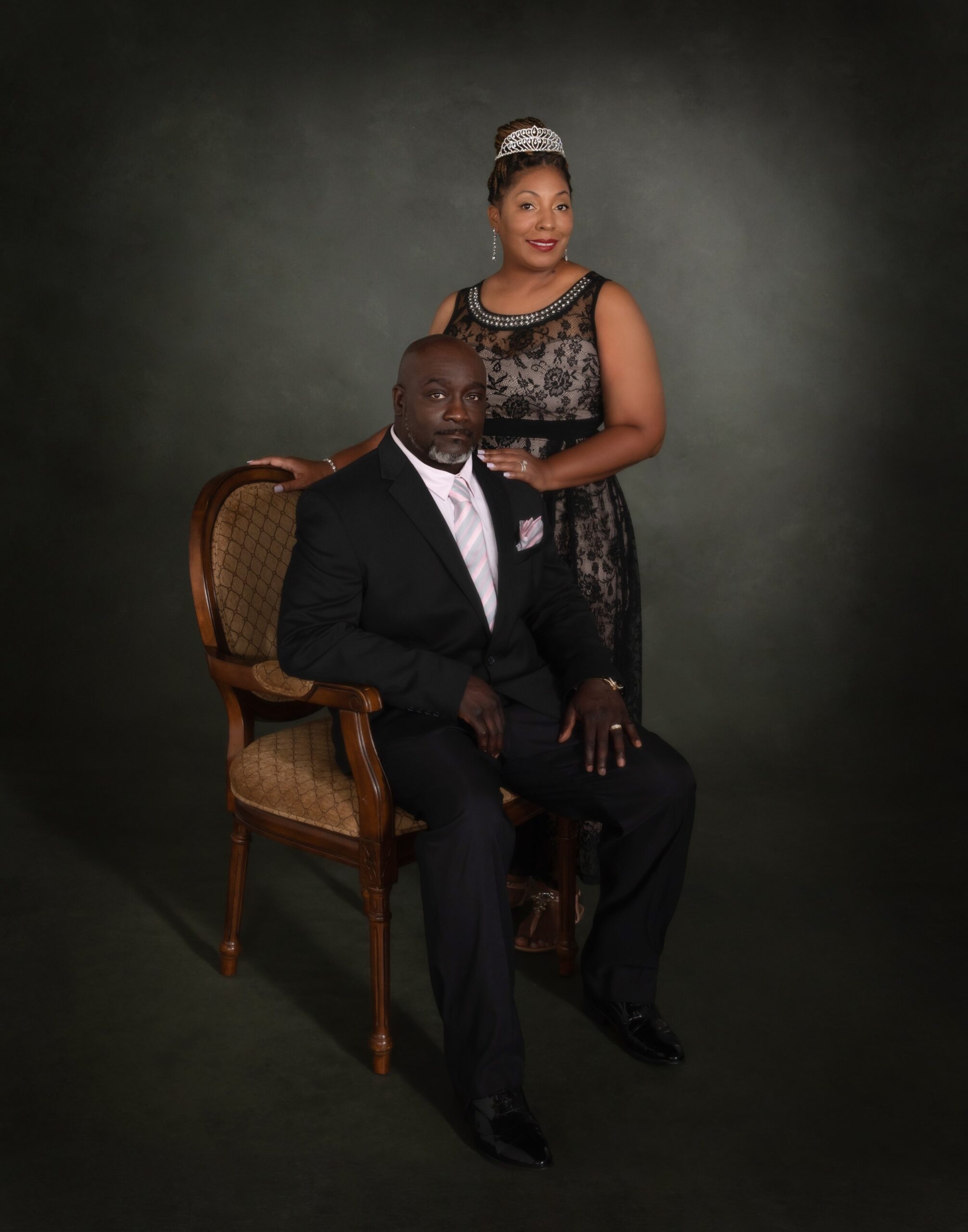 Black & Blush Tiara Couple Portrait