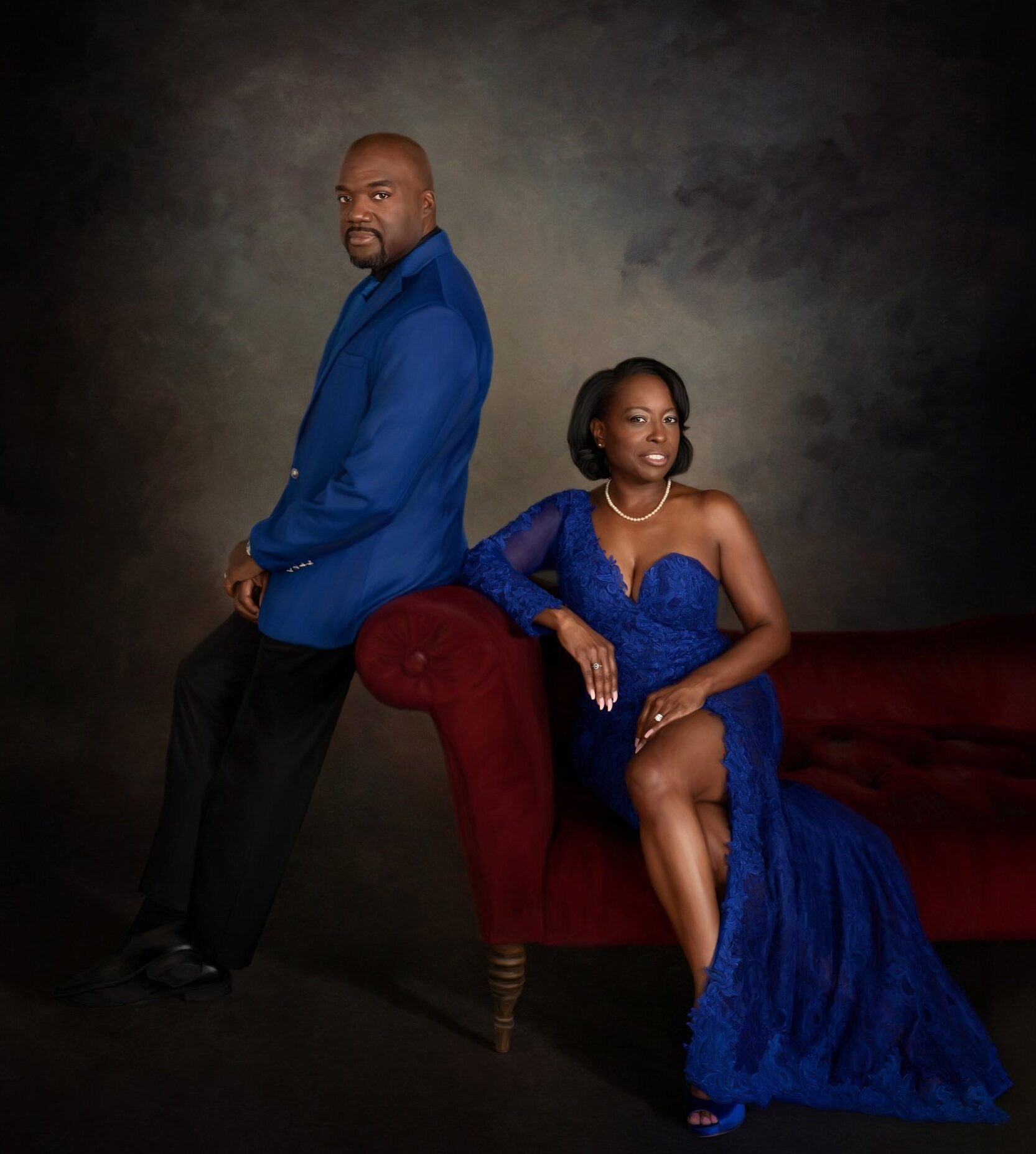 Royal-Blue Velvet Couple Portrait